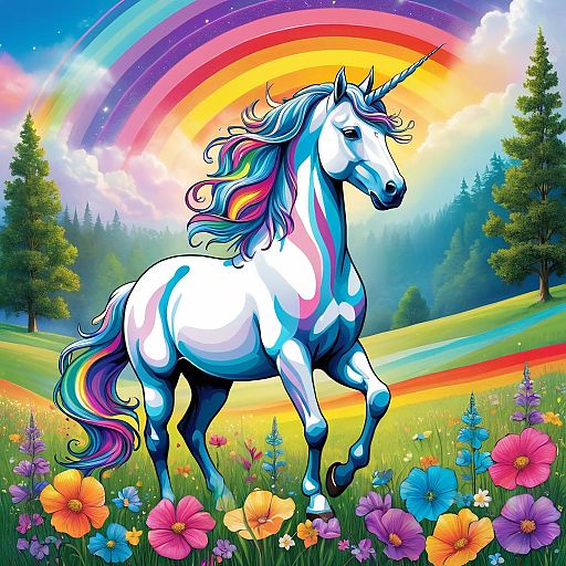 Majestic Unicorn in Enchanted Meadow Scene Majestic Unicorn in Enchanted Meadow Scene