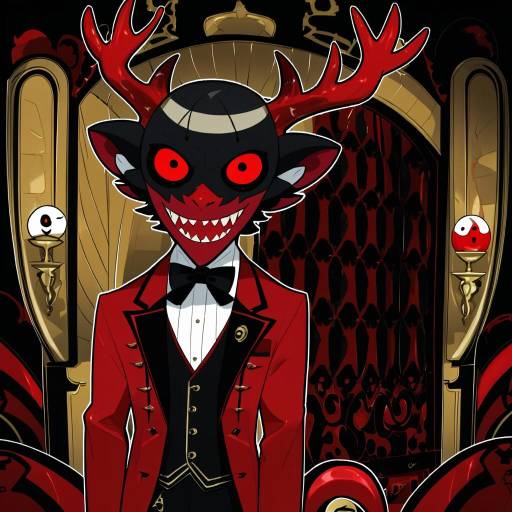 Illustration of Alastor (hazbin hotel), hazbin hotel in the style of Ringozaka mariko