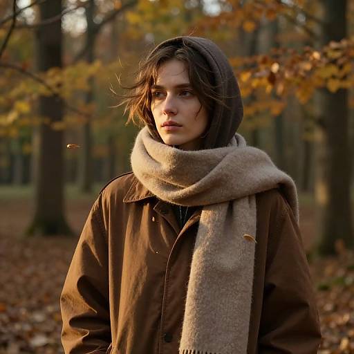 Contemplative Figure in Autumn Forest