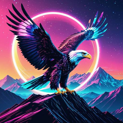 Synthwave Holographic Eagle in Neon Mountains Synthwave Holographic Eagle in Neon Mountains