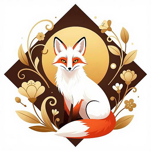 Whimsical White Fox with Floral Patterns