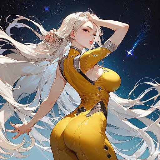 Seductive Spacewoman in Yellow Bodysuit