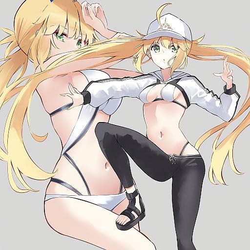 Illustration of Artoria caster (swimsuit) (fate), fate (series) in the style of Deetamu