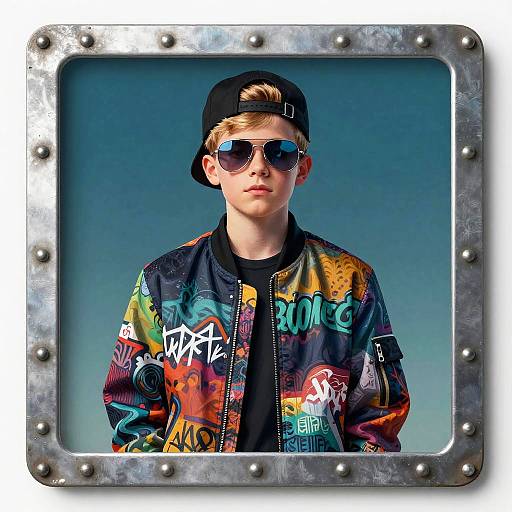 Stylized Teen Portrait with Industrial Frame
