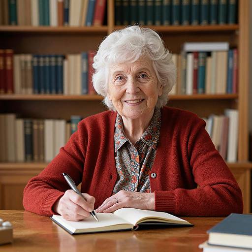Elderly Woman Writing in Cozy Setting