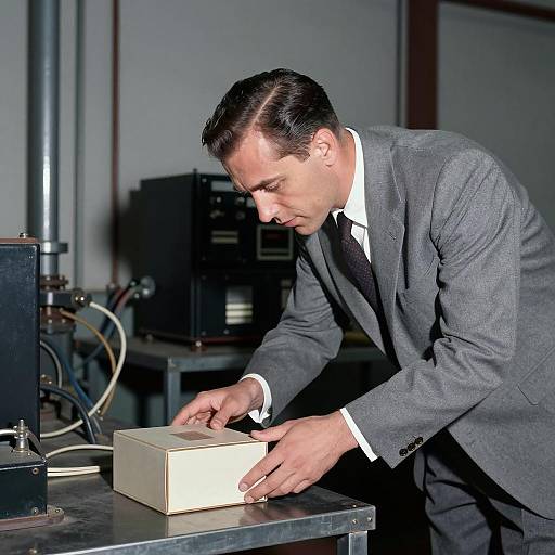 Mid-Century Industrial Man with Box