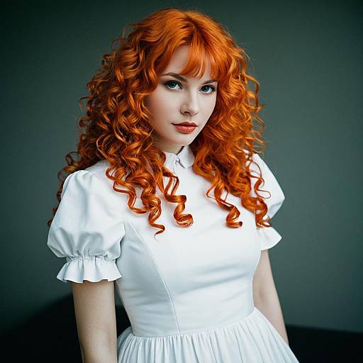 Red-haired woman in white dress