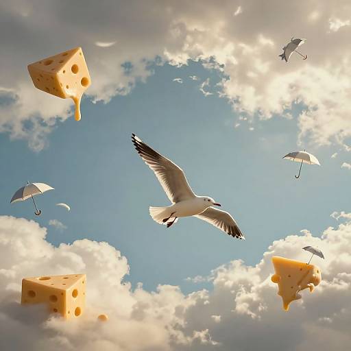 Surreal Seagulls with Cheese Clouds