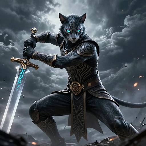 Feline Kemonomsu Warrior in Action