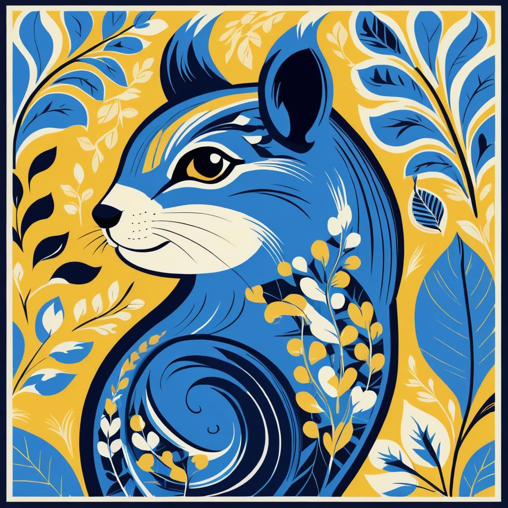 Matisse-Inspired Retro Squirrel Illustration