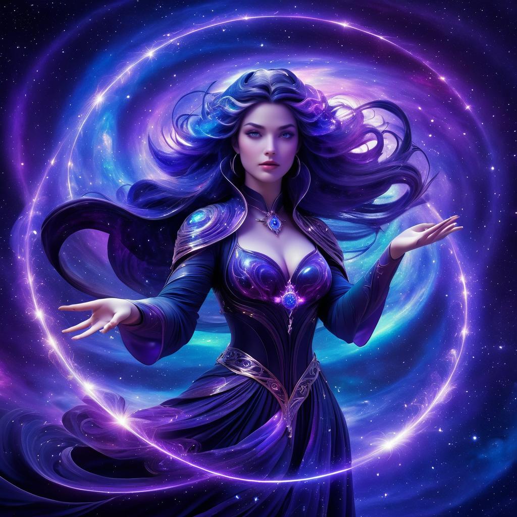 Cosmic Sorceress in Nebulae Dreamscape