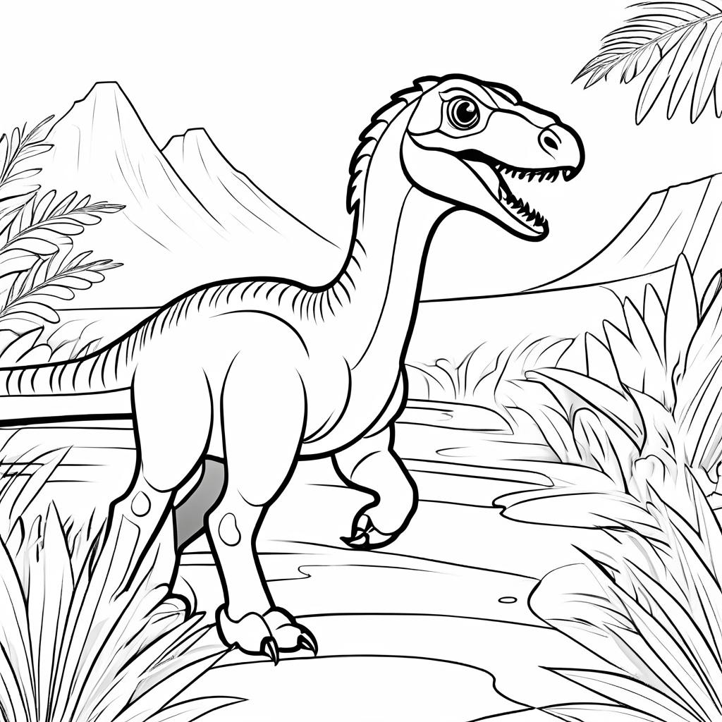 Cute Velociraptor Coloring Book Image