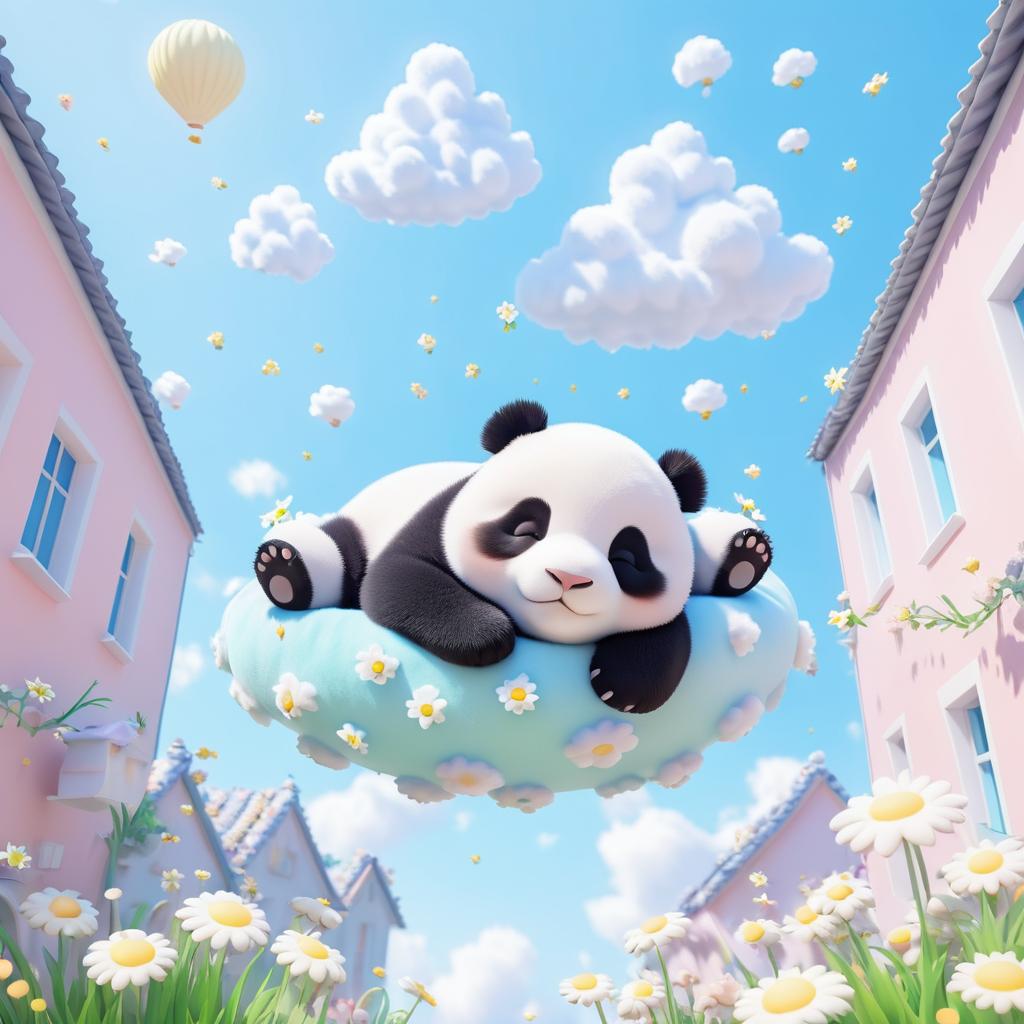 Dreamy Panda in Pastel Cloudscape