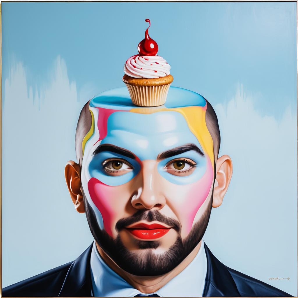 Whimsical Portrait of a Cupcake-Headed Man