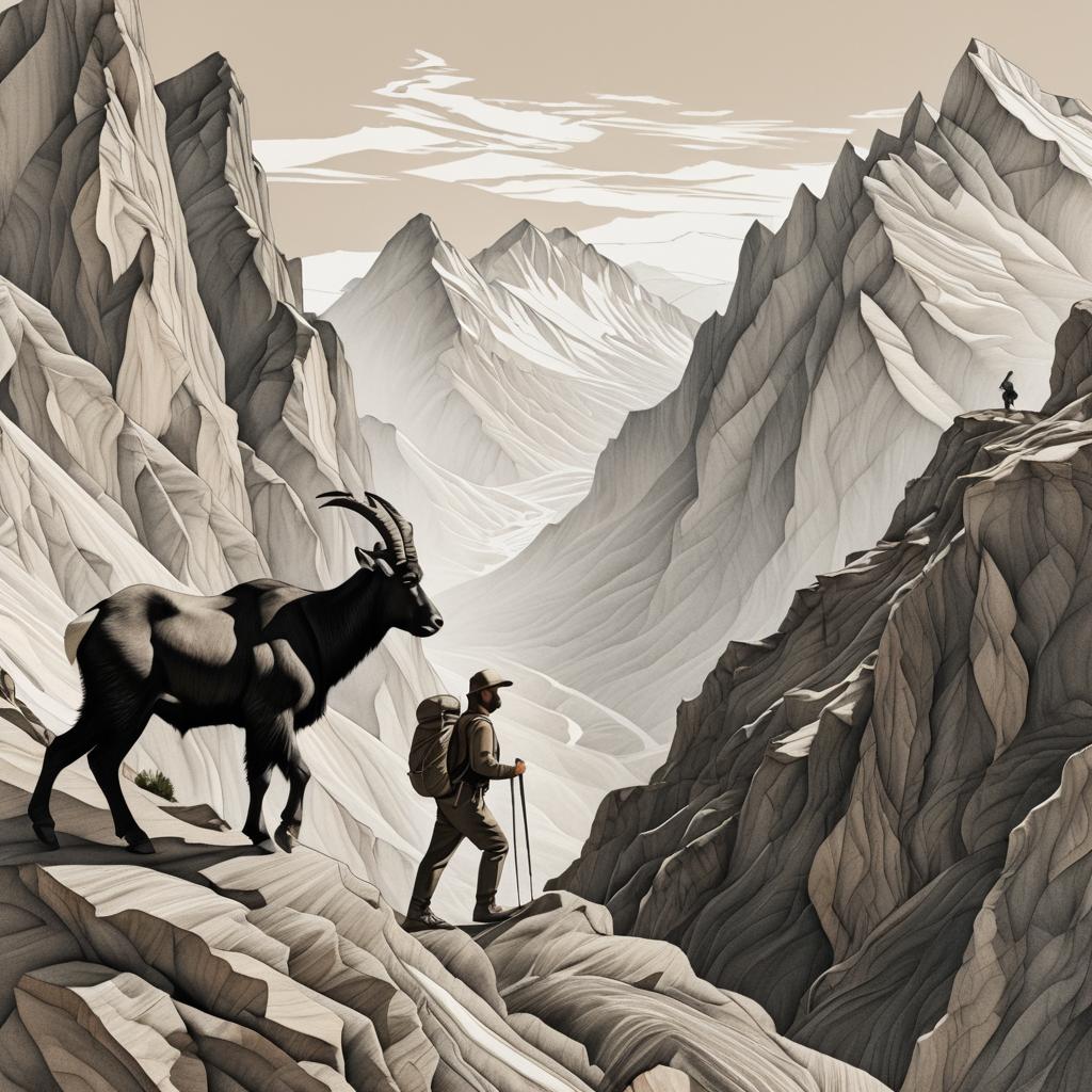 Man Hiking with Mountain Goat in Realism