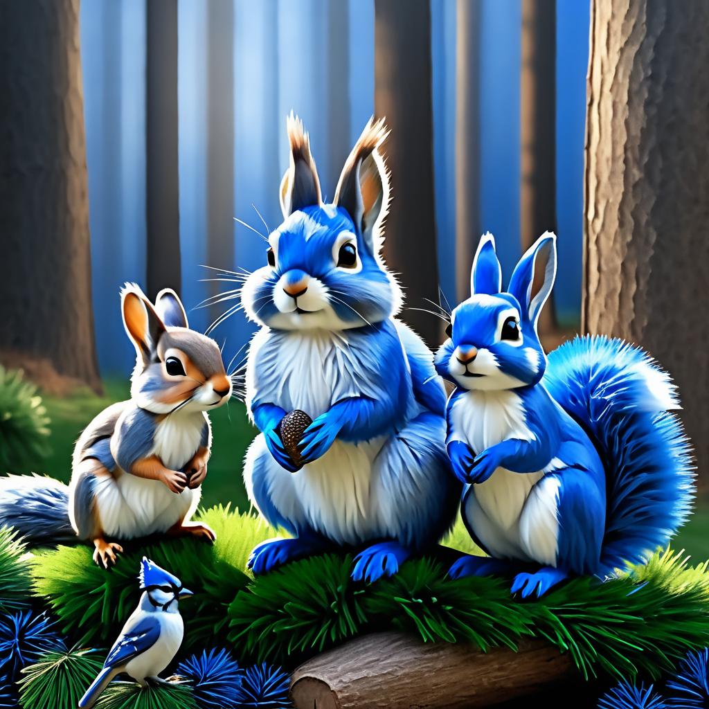 Serene Trio: Squirrel, Blue Jay, Rabbit