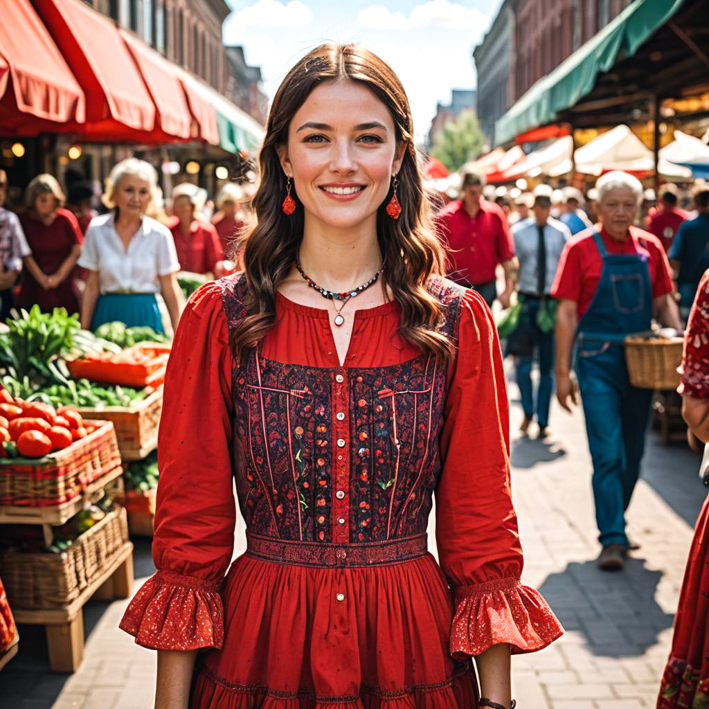 Vibrant Prairie Dress in Bustling Market