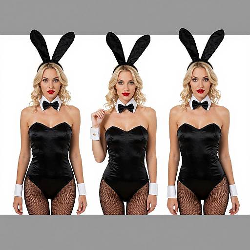 Blonde Woman in Black Bunny Outfit