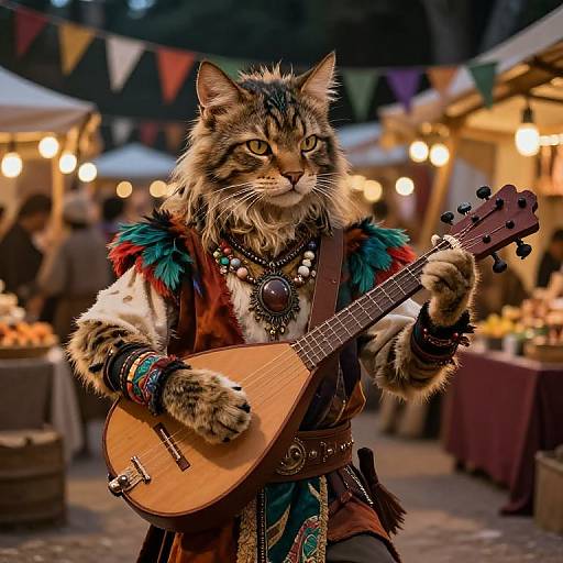 Tabaxi Bard in Medieval Marketplace