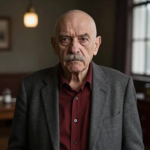 Serious Elderly Man in Dim Lighting