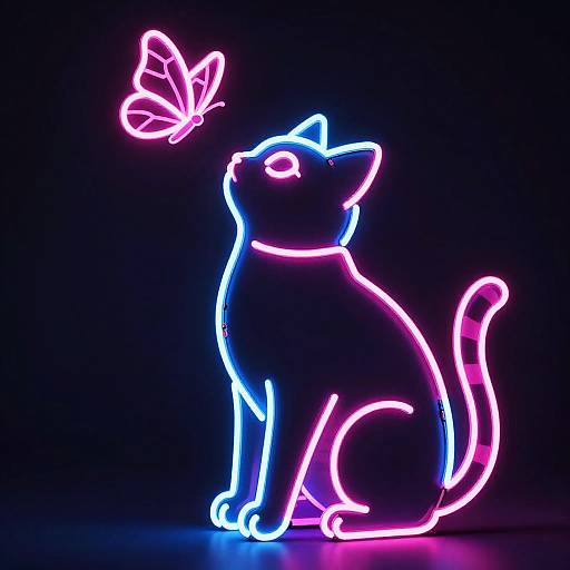 Neon Cat and Glowing Butterfly Sculpture