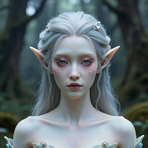 Fantasy Female Elf with Porcelain Skin in Forest