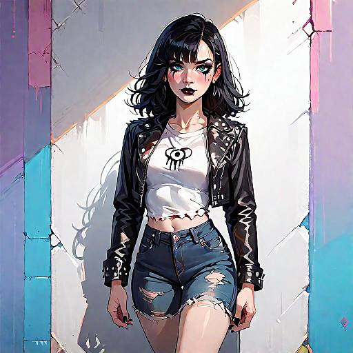 Goth Girl in Ripped Jeans and Leather