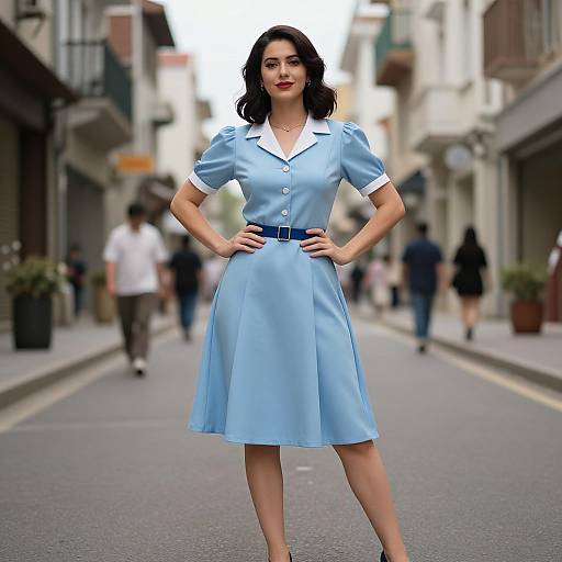 Retro Woman in Blue Dress