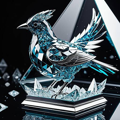 Crystal Bird Figurine in Mirrored Glass Pyramid