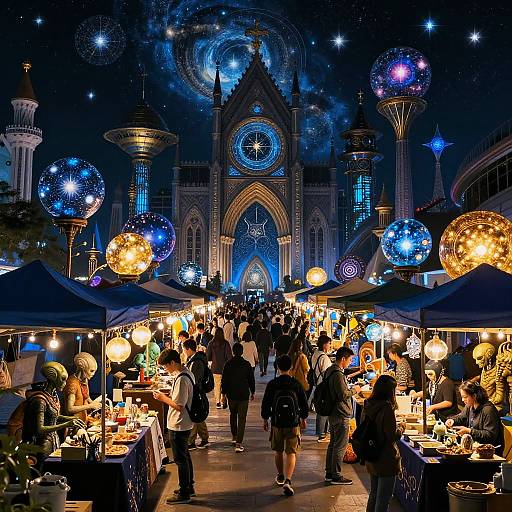 Celestialpunk Market with Alien Creatures