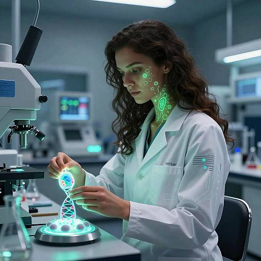 Futuristic Cell Biologist in High-Tech Lab