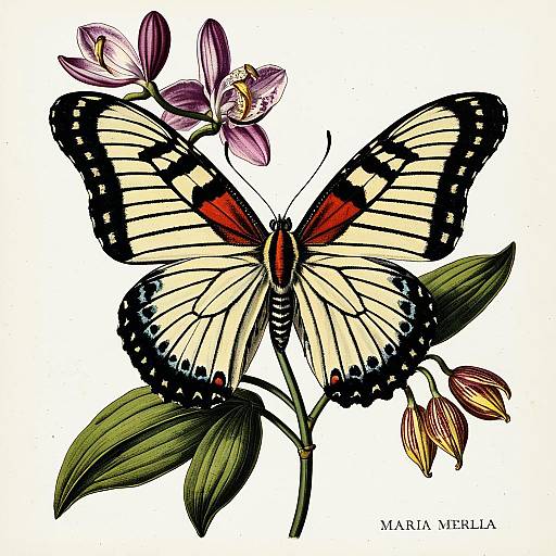 Vintage Butterfly and Orchid Botanical Illustration