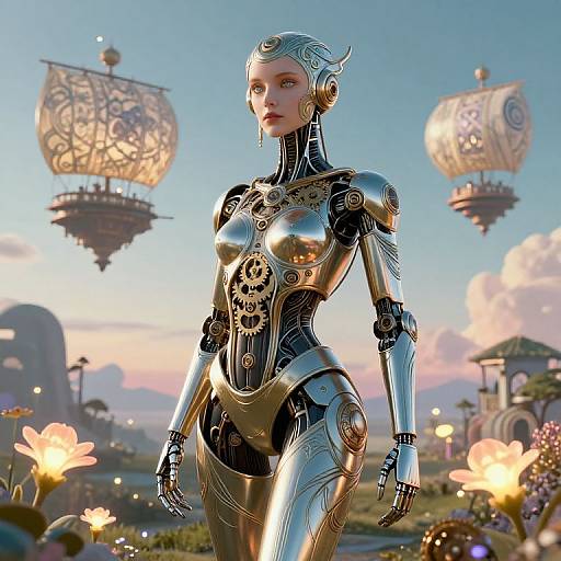 Steampunk Art Nouveau Android Landscape