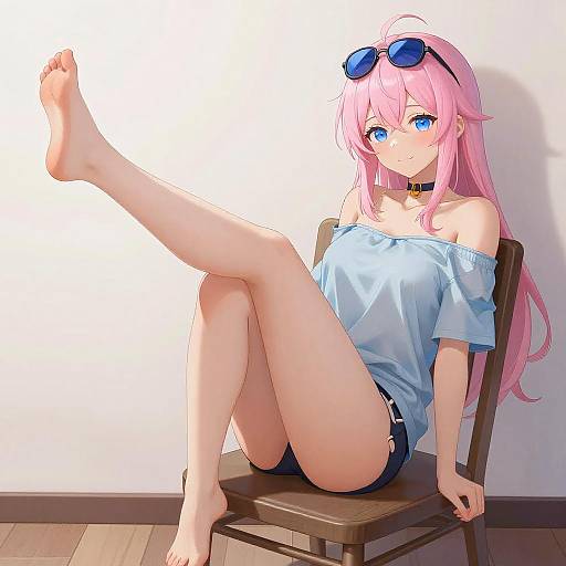 Pink-Haired Anime Girl Relaxed Pose