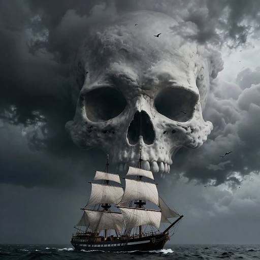 Skull-Shaped Cloud Over Haunted Ship