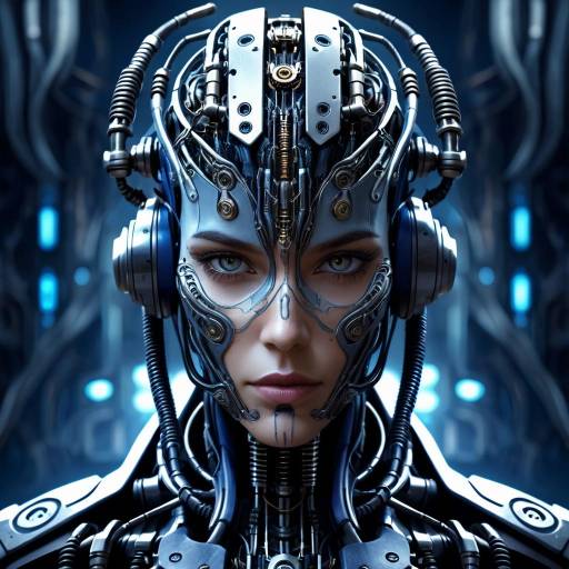 Futuristic Cyborg Portrait with Biomechanical Design