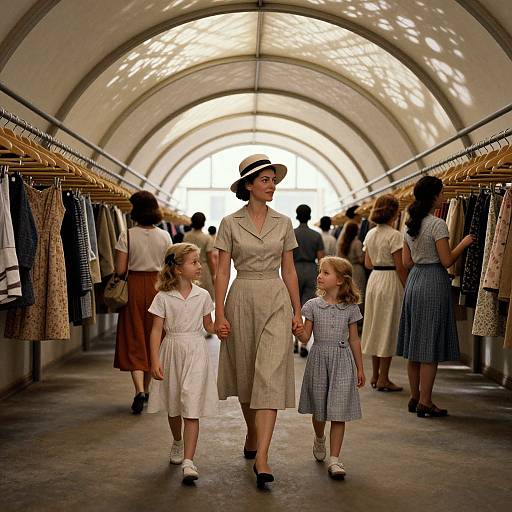 Family Walk in Vintage Hanger Scene