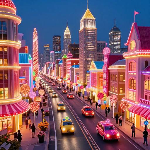 Candy Cityscape with Lollipop Buildings