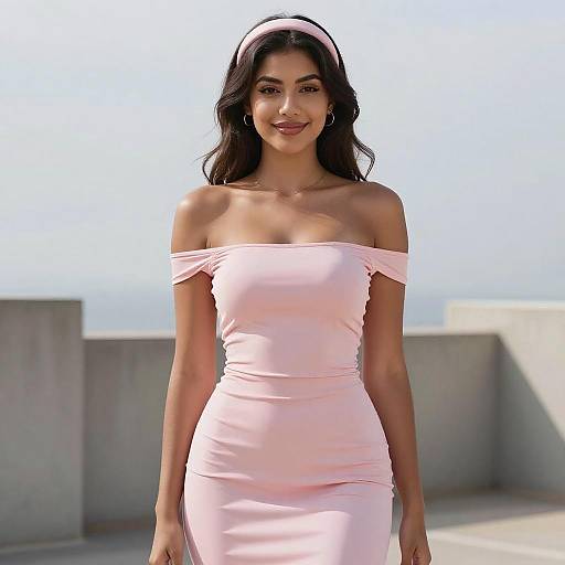 Young Woman in Pink Dress Outdoors