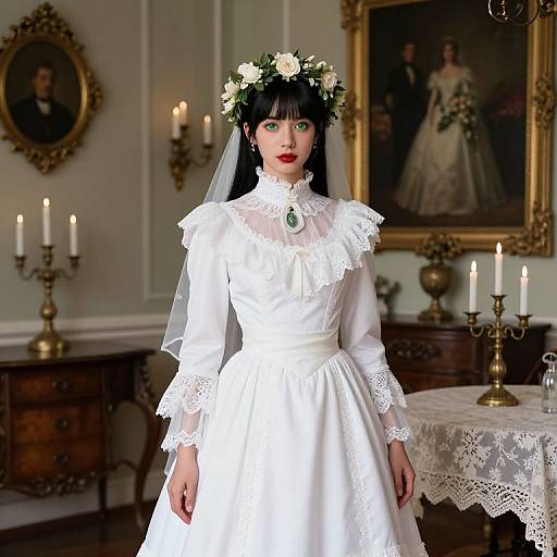 Victorian Bride in Candlelit Hall