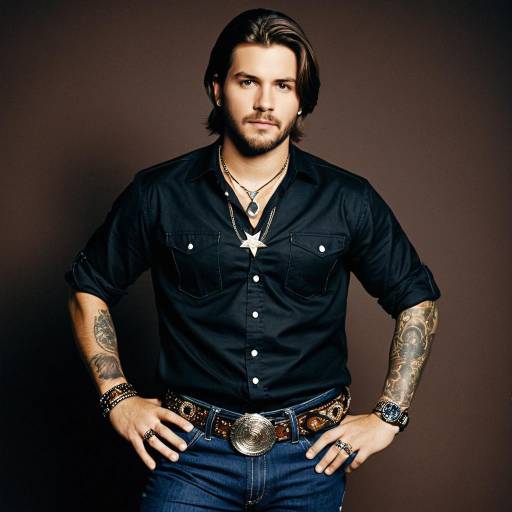 Stylish Man in Black Shirt with Jewelry and Tattoos