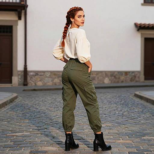 Confident Woman on Historic Street