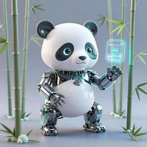 Mechanical Panda with Holographic Bamboo