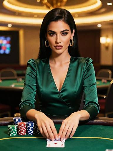 Glamorous Woman Playing High-Stakes Poker