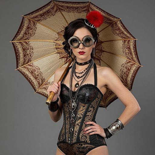 Elegant Steampunk Woman with Parasol