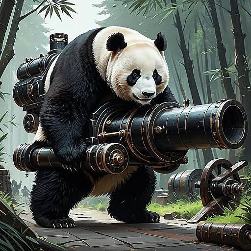 Giant Panda with Steampunk Cannon