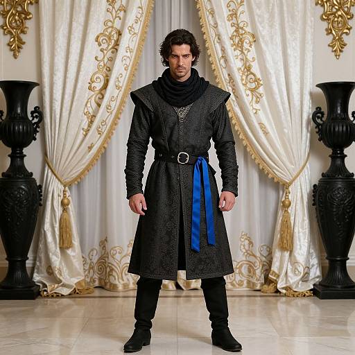 Man in Medieval Costume with Blue Ribbon