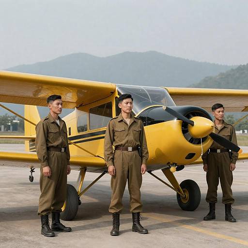 Vintage Pilots with Yellow Prop Plane