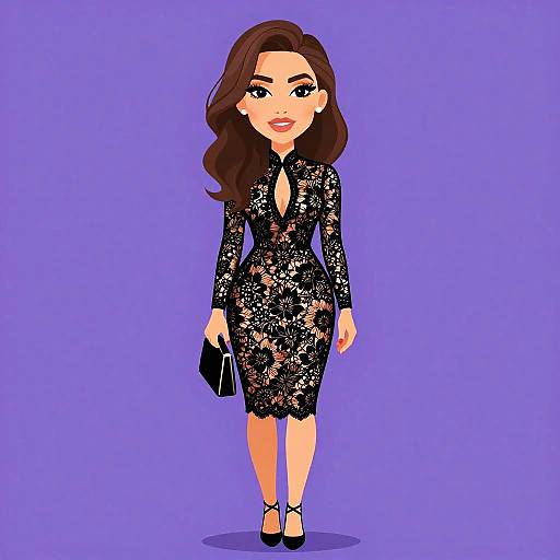 Elegant Woman in Black Lace Dress