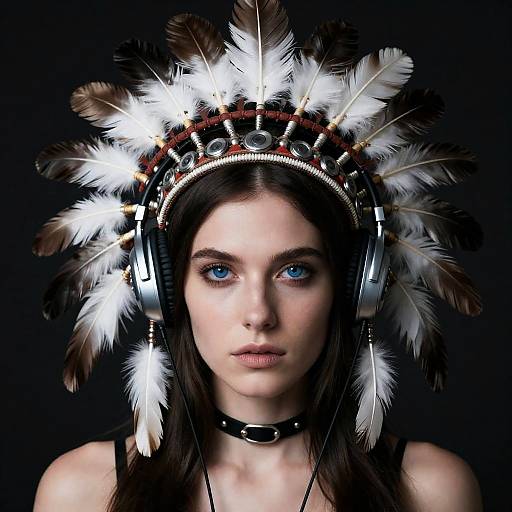 Moody Portrait with Native Feathered Headpiece